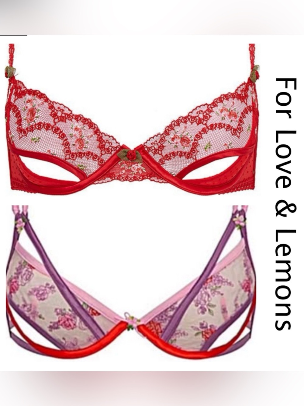 🍋2-NwT’s FOR LOVE & LEMONS Bras L Rouge & Rose Bloom Bra “Lingerie 🎁+Garter Belt